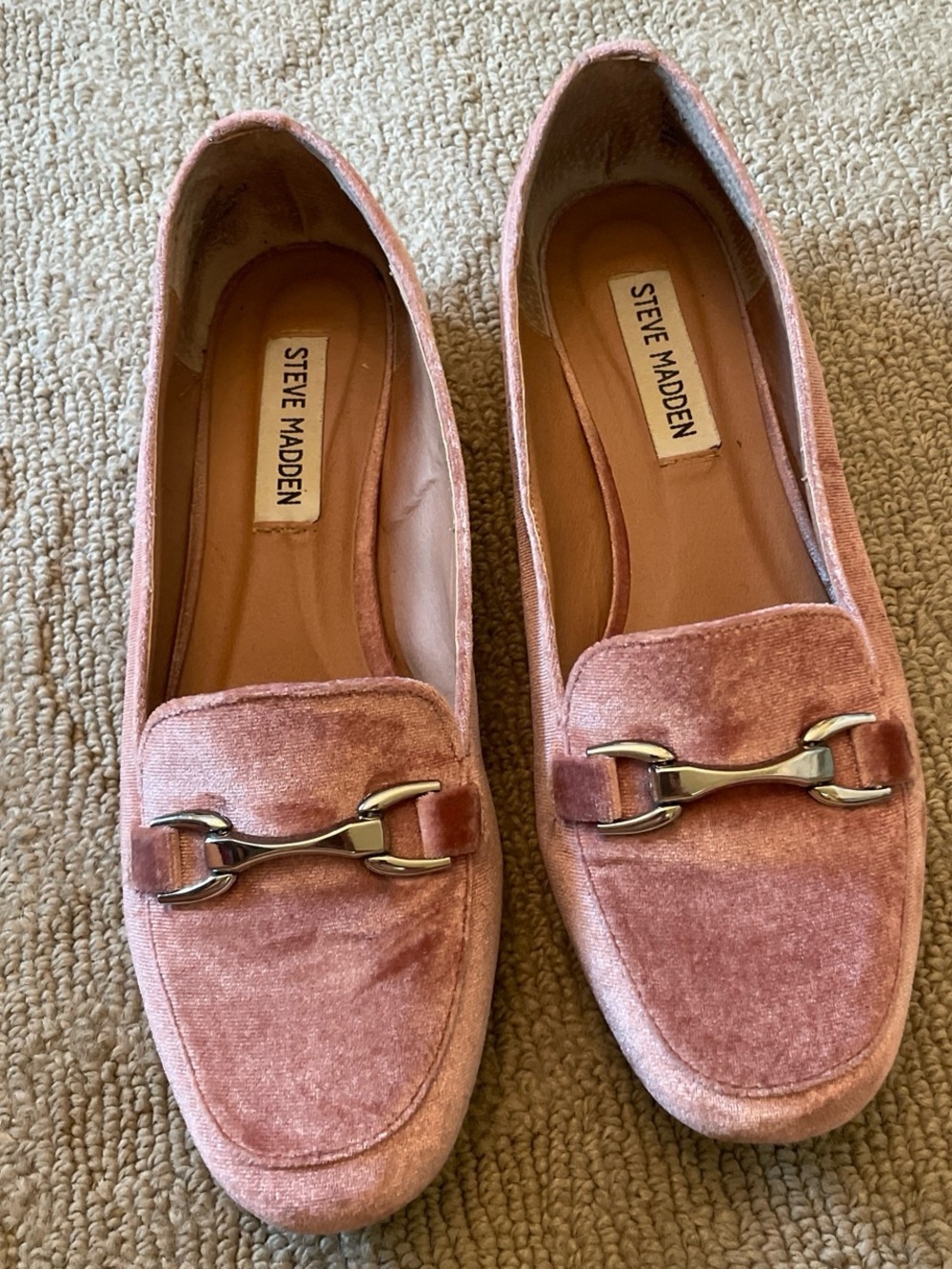 Steve Madden Blush Pink Velvet Loafers with Silver Bit